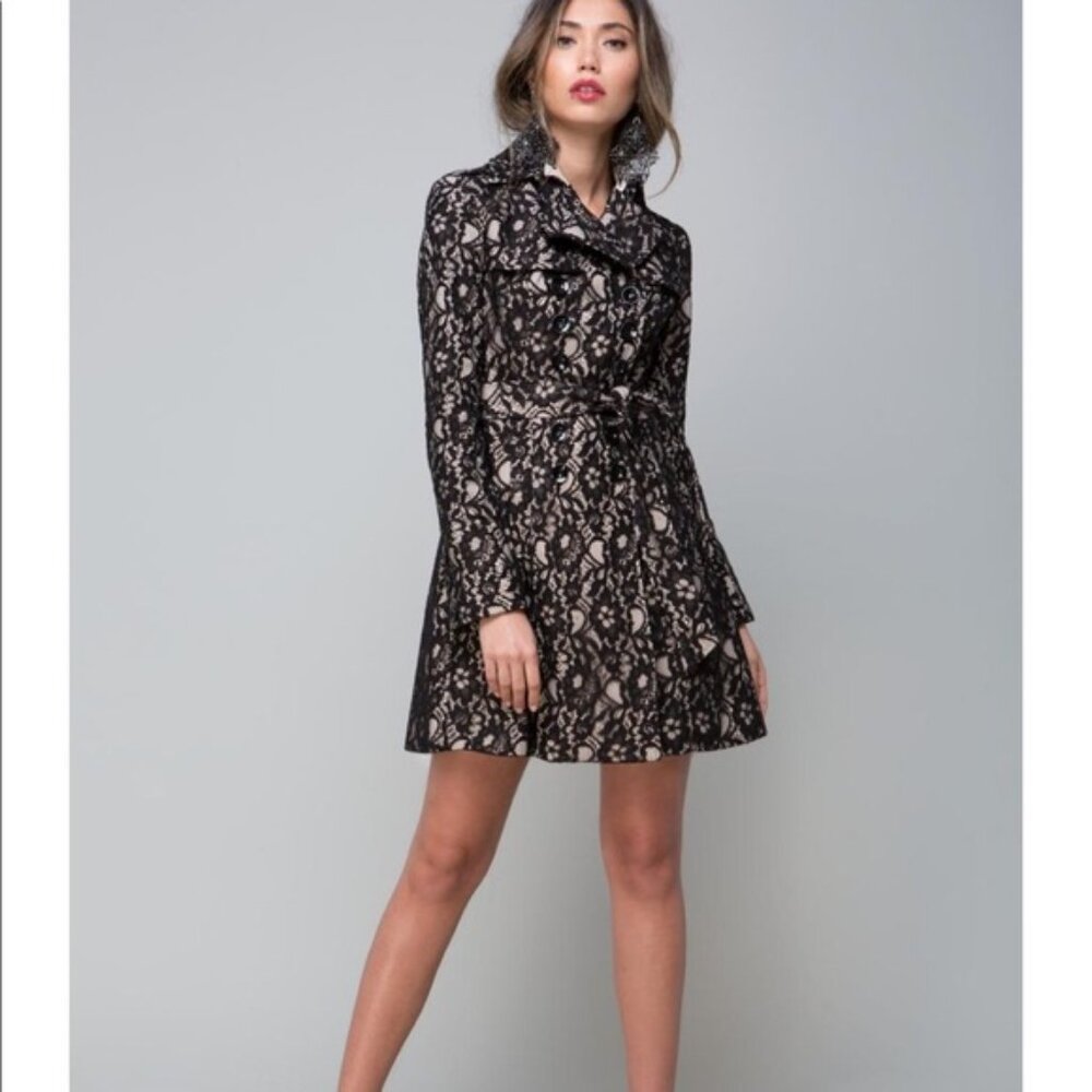 Bebe Black & nude Lace Corset Back Coat | Size S